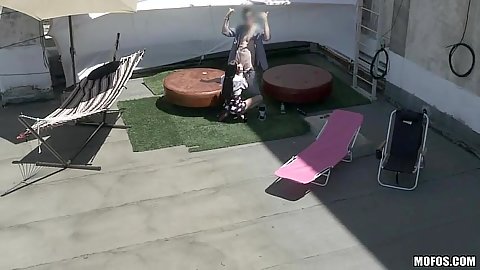 Backyard blowjob outdoors from Raven Bay on spy camera