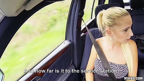 Jessie Sinclair driving in teh front suit the aerobics instructor