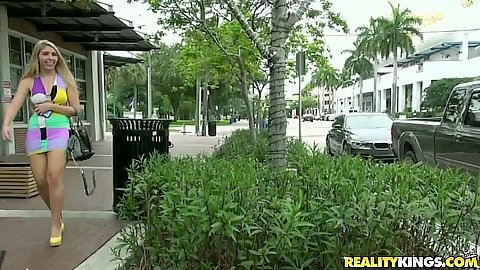 Blonde teen latina Jenny Taylor taking a stroll looking sexy in public