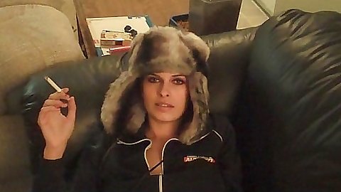 Sexy girlfriend in a huge winter hat
