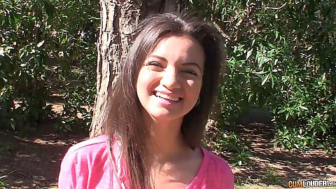 Outdoor smiling teen looking sexy Alicia Poz