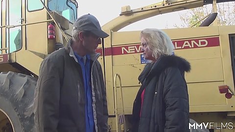 Mature couple banging outdoors on a german farm