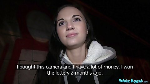 Foxy euro pick up with girl flashing her tits on street