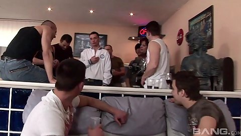 Mature group touching and deep throating mom