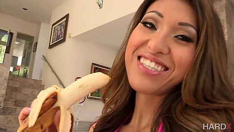 Jayden Lee having a nice banana treat
