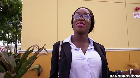 Ebony milf Vickie Starxxx wearing a business outfit