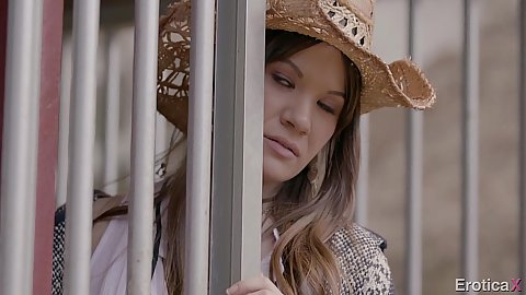 Alison Rey wearing tight shorts and gets groped on a farm