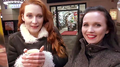 Redhead and brunette Joana And Isabelle picked up on street