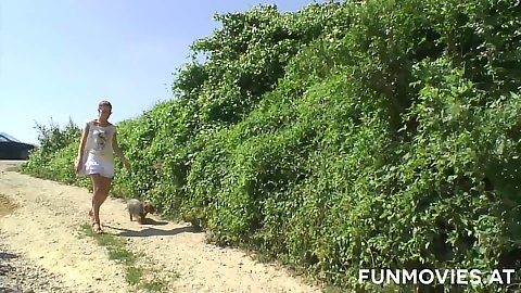 Nice looking amateur walking her pooch and going to masturbate in public