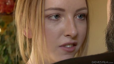 Blonde Erica Lauren with tiny boobs and very small nipples undressed
