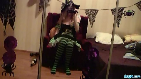 Halloween amateur girl Nikki filming herself and masturbating