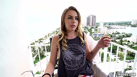 Alex Blake flashing some titties on the balcony and doing oral