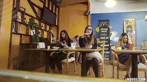 Masha Madison working as a horny waitress in the cafe and pov suck