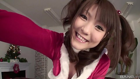 Cute asian petite teen xmas special threesome