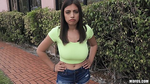 Sexy latina fully clothed public pick up and flashing boobies for cash Ella Knox