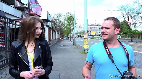 Walking the streets with spoiled little 18 year old girl Sandra and taking her home