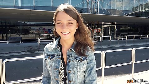 Smiling cute amateur teen Foxy Di picked up for some quick van action and she gets naked