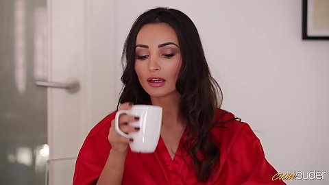 Spicy brunette babe Alyssia Kent getting ready for a dick sucking christmas from santa