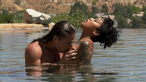 Outdoor in the pool making out and cock sucking Honey Gold