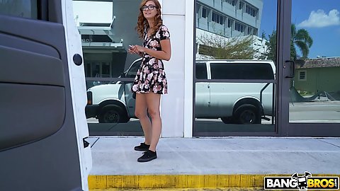 Kadence Marie waiting for a bus at the bus stop but it looks like its late so we offer her a lift