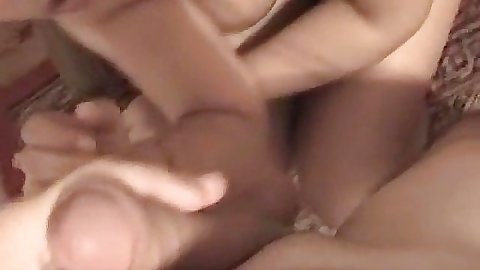 Big natural tits slut sucks cock and puts it inside