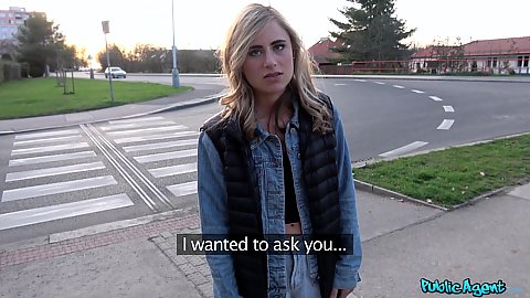 A bit shy at first American blonde Lindsey Cruz visiting europe on vacation we approach her and offer hard euro cash to show boobs and give head