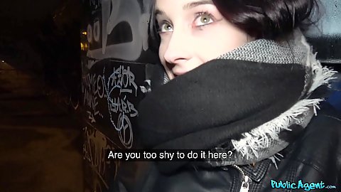 This innocent at first glance public picked up brunette Charlotta Johnson will suck that dick in public if paid right