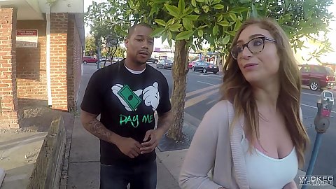 Cleavage girl in a snatch chat street interracial pick up for this nerdish looking girl that likes to deep throat big black cocks