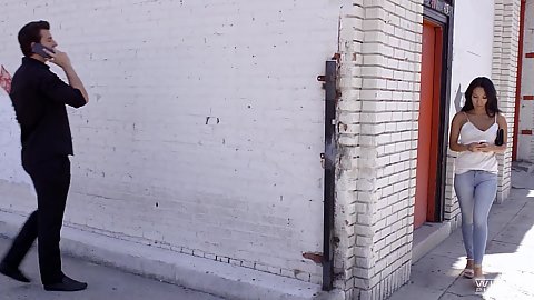 Asian girl walking on the street bumps into her lover and story based porn begings Asa Akira