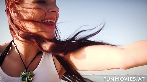 Outdoor amateur redhead mature woman fully clothed and feeling the wind but inside she gets group fucked