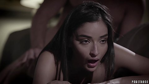 Good looking stepdaughter teen Emily Willis gets tricked into laying her family friend and he goe to down on her nicely