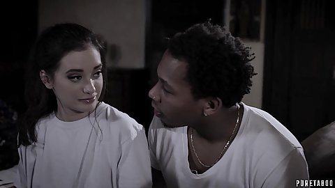 Talking to your jealous stepbrother and making out with him in interracial stepsiblings story based scene with Gia Paige