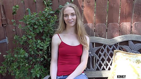 Cute blonde stepsis wearing red tank to Lana Sharapova takes it off and goes down for a deep fellatio