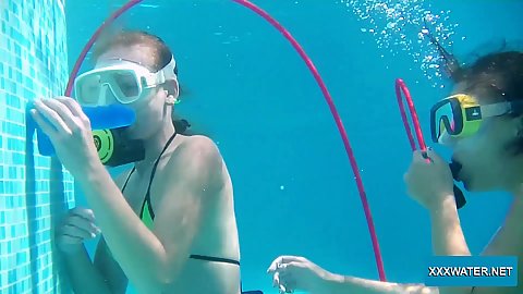 Diving underwater with scuba Candy and Minnie Manga trying to fuck some dildos