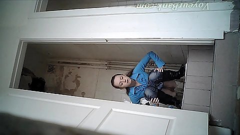 Quick public washroom peeing with brunette Nellie solo teen