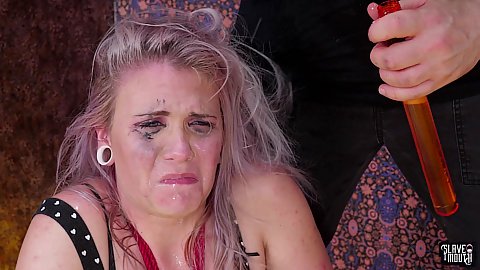 Amazing humiliation with blonde Olivia Kasady dehumanized completely and required to act as a human drain for man to piss on with some throat pain