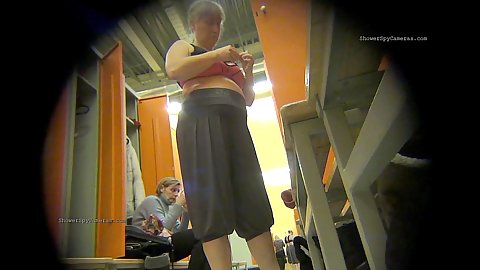 Chubby ass mature women getting naked in the womens locker room on spy camera