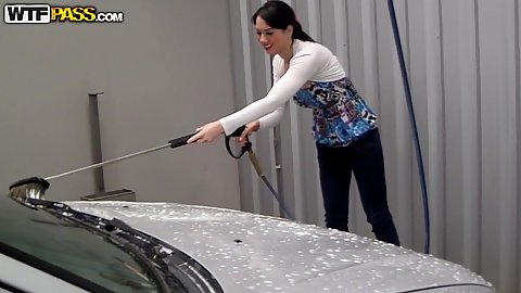 Ella doing a car was herself and washing the hood of her car in public