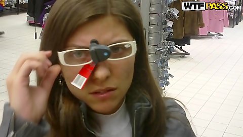 Lory is buying som enew glasses at the shop then we setup a camera in the fittin groom to see her change