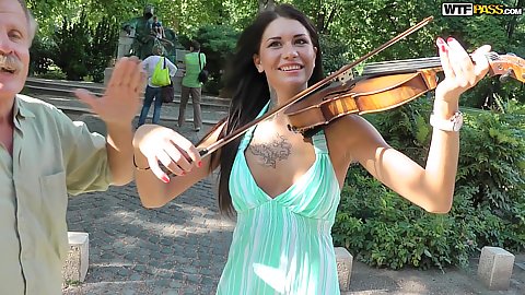 No bra wearing very pretty looking teen dress girl Erika Bellucci getting friendly with the locals during our public walk