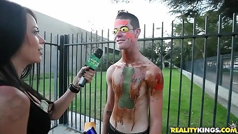 Money talks with a dude getting wierd paint