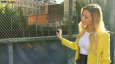 Blonde sensual girl out on the street Olivia picked up by her new boyfriend and intimate making out