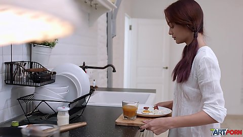 Redhead pigtails skinny teen gf Michelle Can wanted to make a surprsie for her bf with wake up sex blowjob in the morning