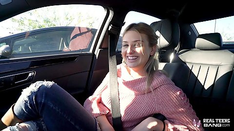 18 year old reality hangin gout with sweater wearing smiling Serena Avary taking her back to our place to see her naked