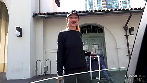 Outdoors public pick of a cutie teen latina Raven Redmond going for a car ride with us and having a laugh