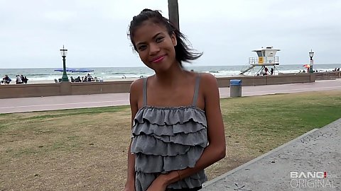 Outdoors hanging out with enthusiastic black girl nubile cutie Nia Nacci by the beach