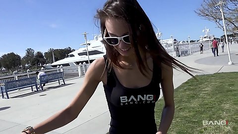 Sunglasses wearing no bra little young 18 year old Charity Crawford out for a public hang out and a car ride today