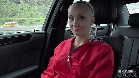 Smiling cltohed blonde amateur petite 18 year old Jade Amber has a nice date planned we are heading rock climbing