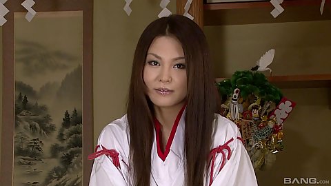 Asian hottie sitting down feeling wet down there reaching up her dress kimono to touch that geisha snatch