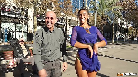 Outside ass flashing her roudn booty with latina tattooed milf Coral Joice getting a catch and going to hotel